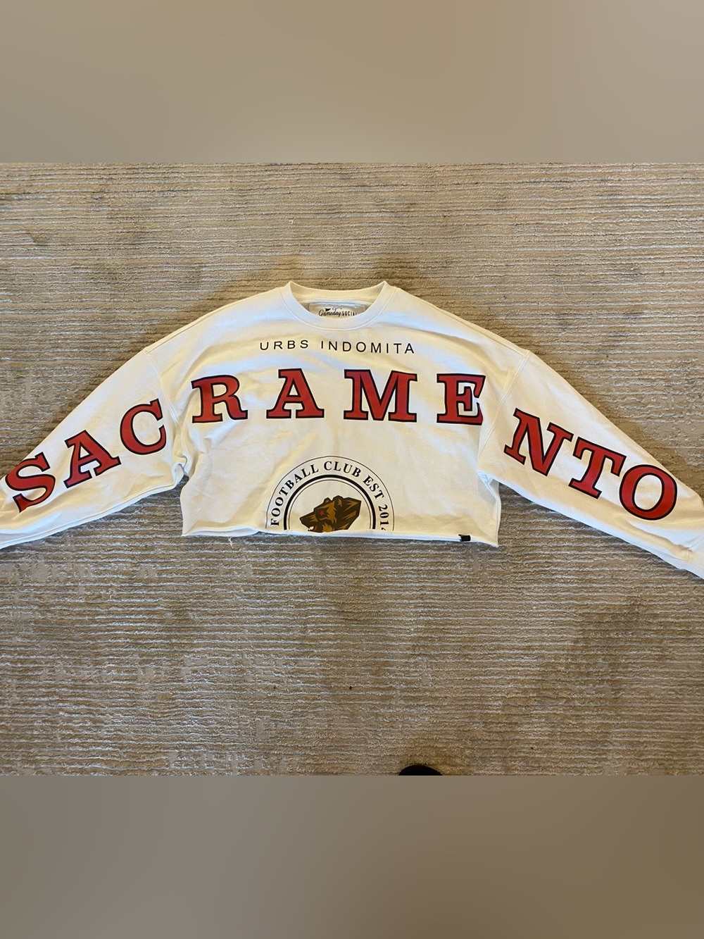 White Professional Soccer league Sacramento Cropped Crewneck Sweatshirt
